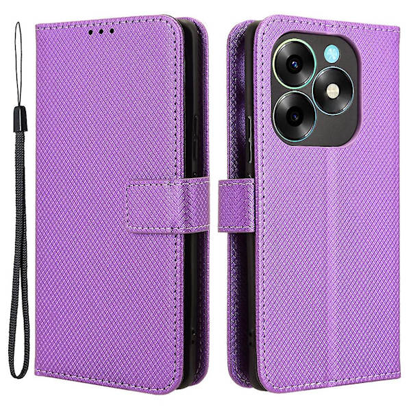 Til Itel S23+ S681l Taske Pung Pu Læder Stand Diamond Texture Telefon Cover Purple