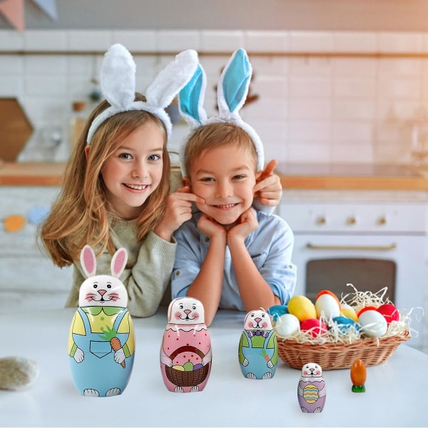5 kpl venäläisiä matryoshka-nukkeja käsintehdyt puiset kaninpupun pesimäiset set lapsille joulun pääsiäisen syntymäpäivän lelulahjaksi kodin koristeluun