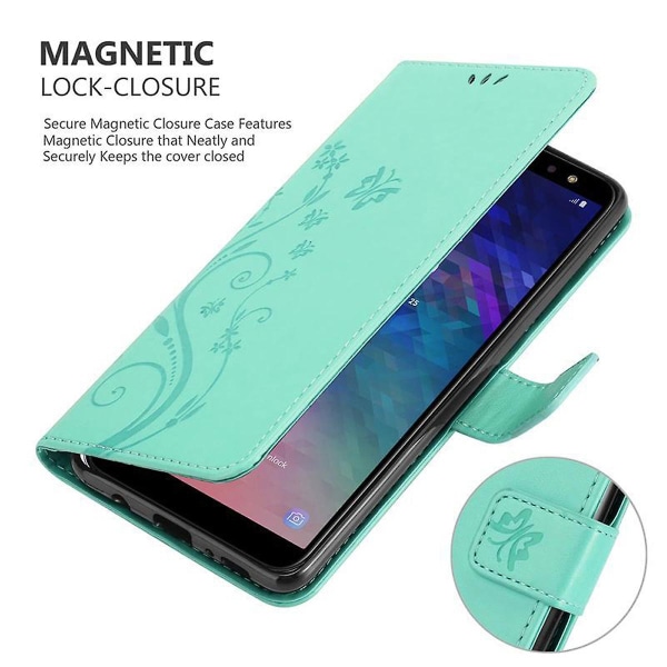 Samsung Galaxy A6 2018 Handy Hülle Cover Case - mit Blumenmuster und Standfunktion und Kartenfach FLORAL TURQUOISE Galaxy A6 2018