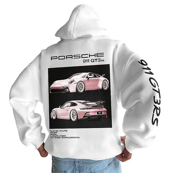 Porsche 911 Hættetrøje, Bil Sweatshirt Hættetrøje, Bilentusiaster, Unisex Oversize Streetwear White L