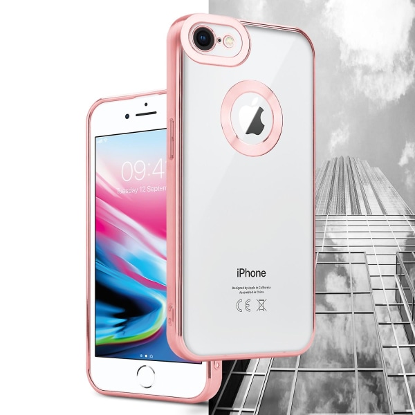 iPhone 7 / 7S / 8 / SE 2020 Hülle Handy Cover TPU- case - Chrome Look med Kameraskydd Transparent - Pink iPhone 7/7S/8/SE 2020