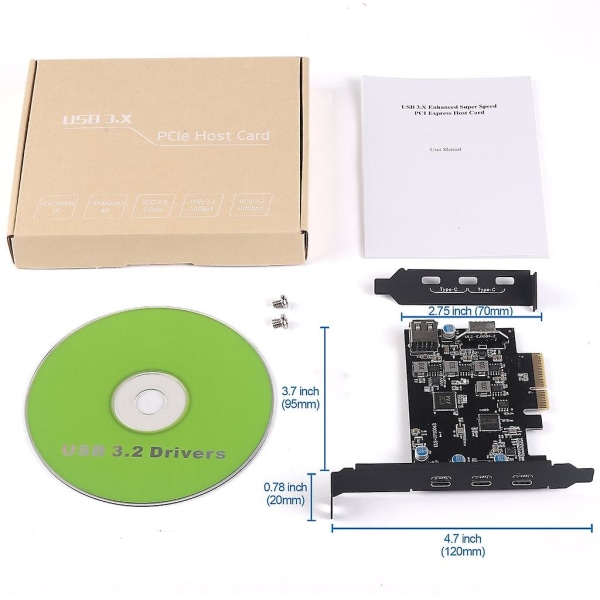 Usb3.2 Gen2 Three Type-c Pcie Expansion Card Asm3142 Chip 20gb Pci-e X4 X8 X16