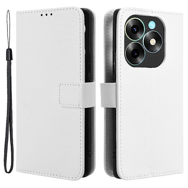 Til Itel S23+ S681l Taske Pung Pu Læder Stand Diamond Texture Telefon Cover White