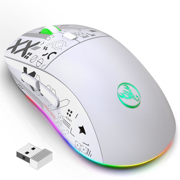 2,4 GHz:n langaton Bluetooth -hiiri Pelihiiri 3-tilan Rgb-taustavalo Langaton Optinen USB pelihiiri 3600dpi ladattava mykistyshiiri White