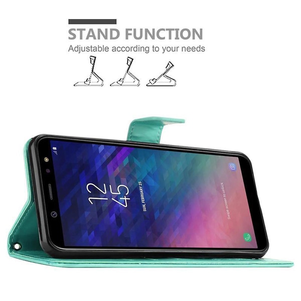 Samsung Galaxy A6 2018 Handy Hülle Cover Etui - med Blumenmuster og Standfunktion og Kartenfach FLORAL TURQUOISE Galaxy A6 2018