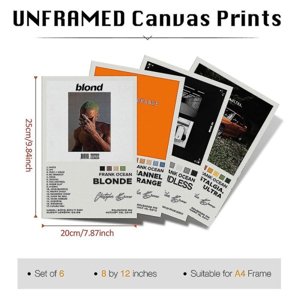 4 pakke Frank Ocean Album Posters Nostalgi, Ultra Channel Orange Endless Blond Print Album Cover Wall Art Decor Gave til Frank Fans Musikelskere