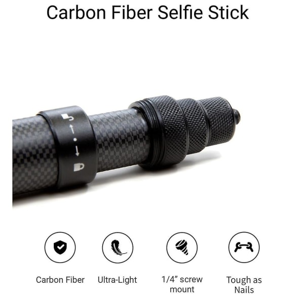 Ultralång kolfiber osynlig Selfie Stick Justerbar förlängningsstav för X2 / ONE R / Selfie Stick black