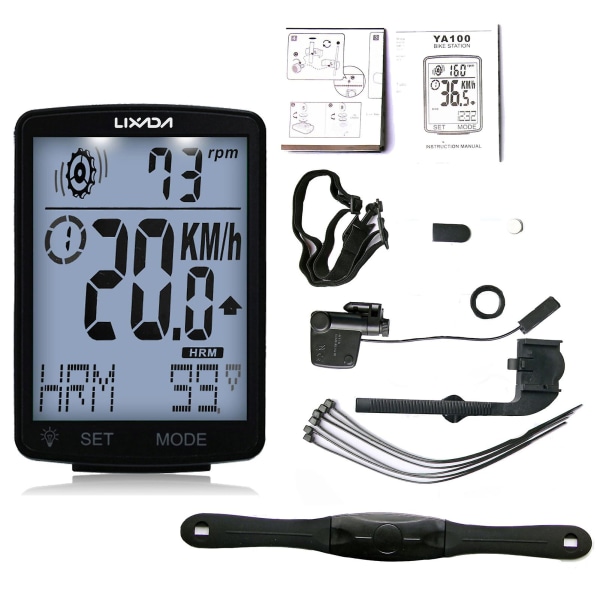 LIXADA 3 i 1 trådlös cykeldator Multi LCD-skärm Cykeldator med pulsmätare Mountainbike Hastighetsmätare vägmätare IPX7 Vatten Black White backlight