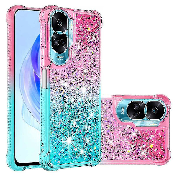 Gradient iskunkestävä cover Honor 90 Lite 5g, TPU Moving Glitter phone case Pink Sky Blue