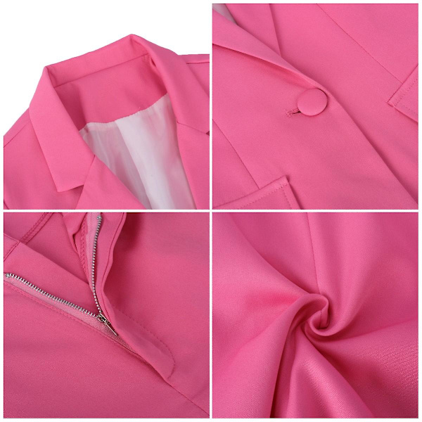 Yynuda 2-delt Slim Fit ensfarvet forretningsdragt til kvinder (blazer+bukser) Dark Pink XS