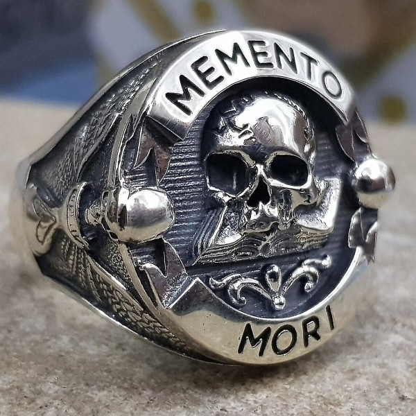 Memento Mori Skull Sterling hopea sormus 14