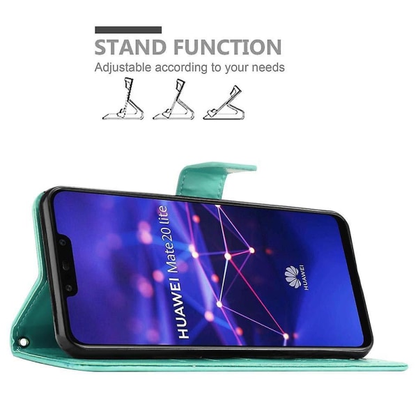 Huawei MATE 20 LITE Kätevä Case Cover Etui - mit Blumenmuster und Standfunktion und Kartenfach FLORAL TURQUOISE MATE 20 LITE