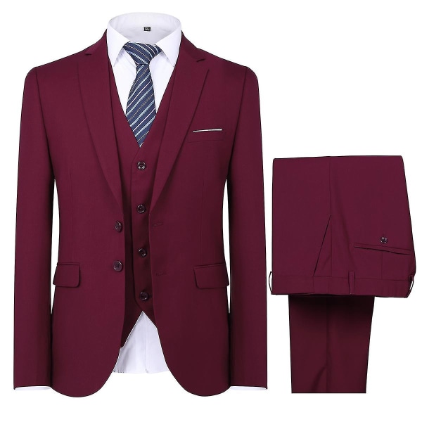 Herredragt til bryllupsfest Middag 3-delt Business Suit Blazer Vest Bukser 9 farver Red L