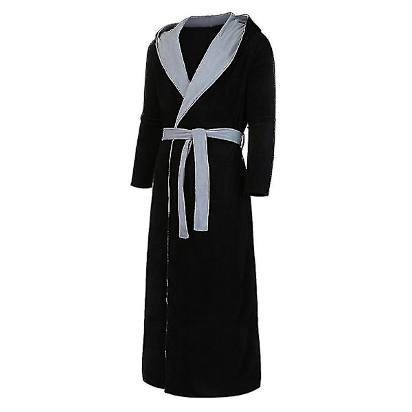 Herr vinter varm huva kappa badrock handduk lång morgonrock Black Grey 4XL