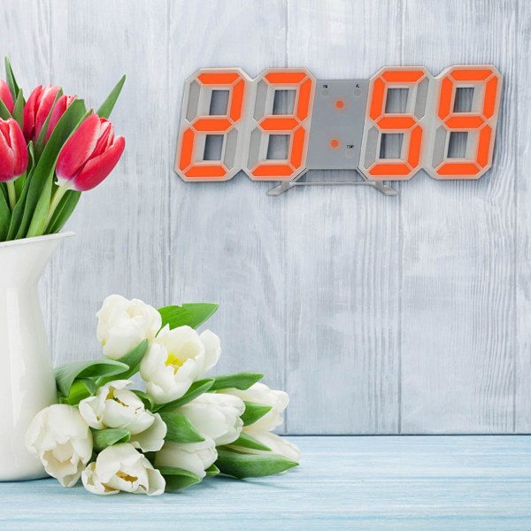 Led digital klocka Väggdeko Glödande nattläge Justerbar elektronisk bordsklocka Väggklocka Dekoration Vardagsrum LED-klocka Orange