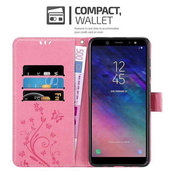 Samsung Galaxy A6 2018 Handy Hülle Cover Case Etui - med Blumenmuster och Standfunktion och Kartenfach FLORAL ROSA Galaxy A6 2018