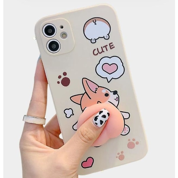 Sødt 3D tegneserie Peach Corgi Hip telefoncover til iPhone 14 Pro Max/13/12/11/SE/XR/XS/X/8Plus/7/6S Grey iPhone13Pro Max