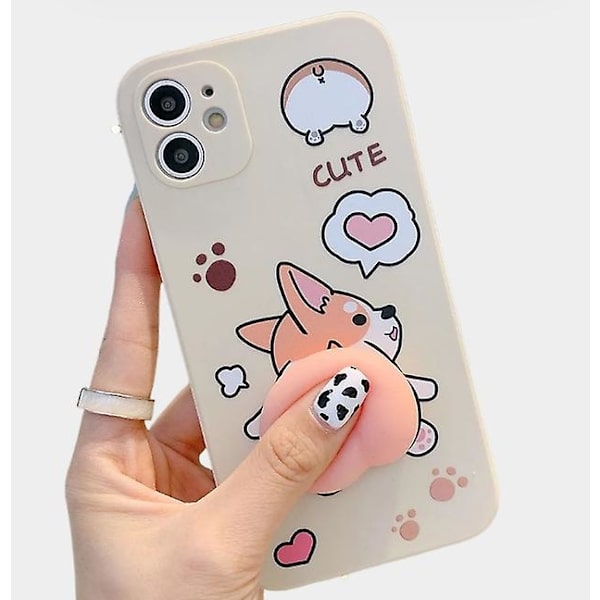 Söt 3D Cartoon Peach Corgi phone case för iPhone 14 Pro Max/13/12/11/SE/XR/XS/X/8Plus/7/6S Grey iPhone13Pro Max