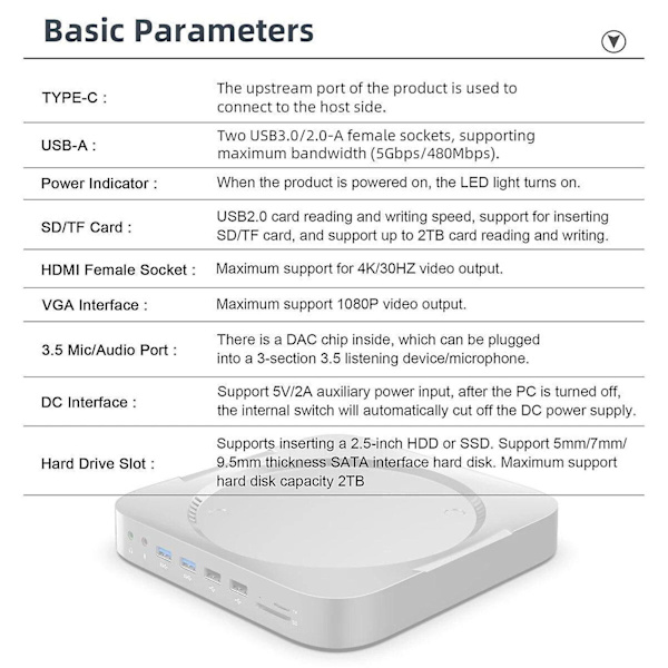 12in1 Usb-c Harddisk kabinet Docking station til Mac Mini M1/m2 kabinet Jy