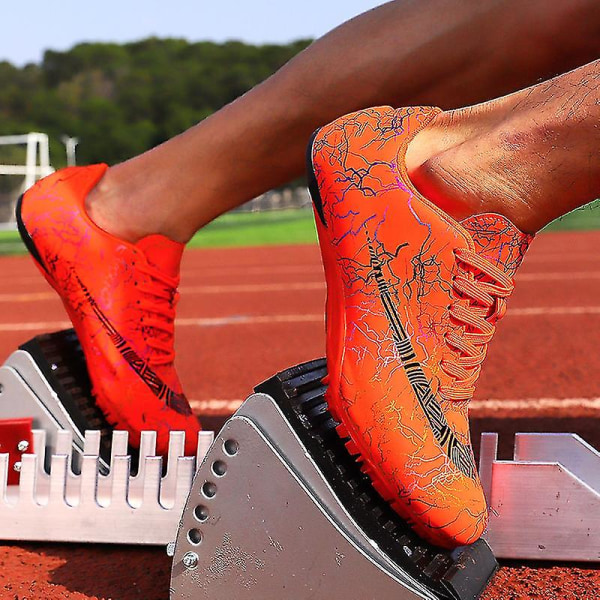 Friidrottsskor för män Spikes Track Race Hoppande Sneakers Professionell löpning Nail Spikes Skor Hj259 Orange 37