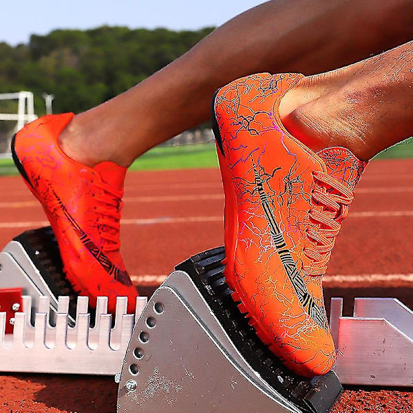 Herre atletiksko Spikes Track Race Jumping Sneakers Professionelle Running Nail Spikes Sko Hj259 Orange 43