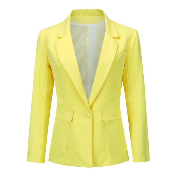 Yynuda 2-delt Slim Fit ensfarvet forretningsdragt til kvinder (blazer+bukser) Yellow L