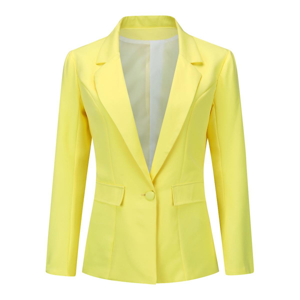 Yynuda 2-delt Slim Fit ensfarvet forretningsdragt til kvinder (blazer+bukser) Yellow M