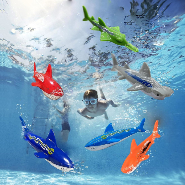 Lasten allassukellusleikkisetti, harjoittele sukellusta ja uintia, vedenalainen monivärinen uppoava kalmari (6 kpl set ) multicolor shark