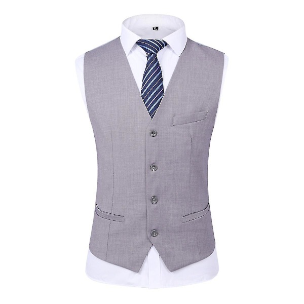 Herredragt til bryllupsfest Middag 3-delt Business Suit Blazer Vest Bukser 9 farver Light Grey 2XL