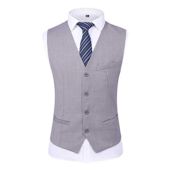 Herredragt til bryllupsfest Middag 3-delt Business Suit Blazer Vest Bukser 9 farver Light Grey L