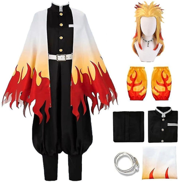 Demon Slayer Rengoku Kyoujurou Cosplay Fest Kostume Outfits Halloween Party Anime Sæt Gaver Outfits with Wig 3XL