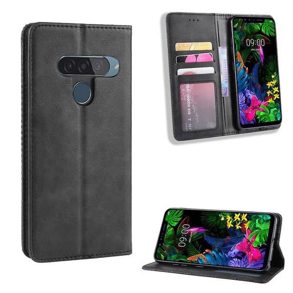 Vintage Style Læder Pung Telefon Shell Case Til Lg G8s Thinq Black