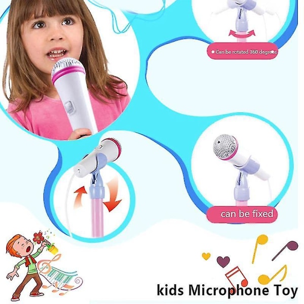 Mikrofon til børn, legetøjskaraokemikrofon med stativ Blue