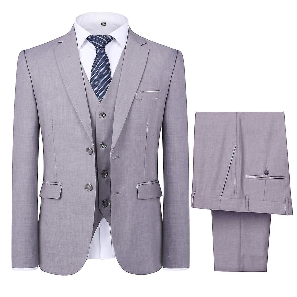 Herredragt til bryllupsfest Middag 3-delt Business Suit Blazer Vest Bukser 9 farver Light Grey L