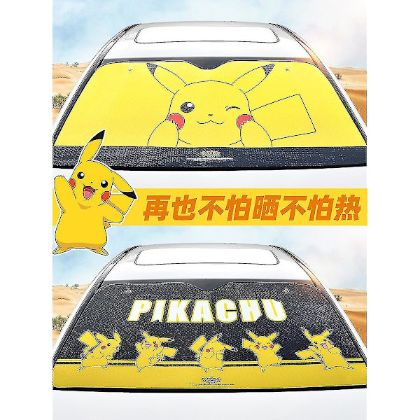 Sencu Kawaii Pikachu Jigglypuff Cartoon Auto Front Window Solskydd - 130x71 cm Vindruta Solskydd för flickor presenter