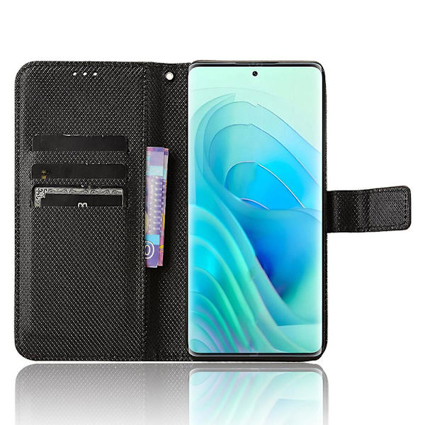 Til Itel S23+ S681l Taske Pung Pu Læder Stand Diamond Texture Telefon Cover Black