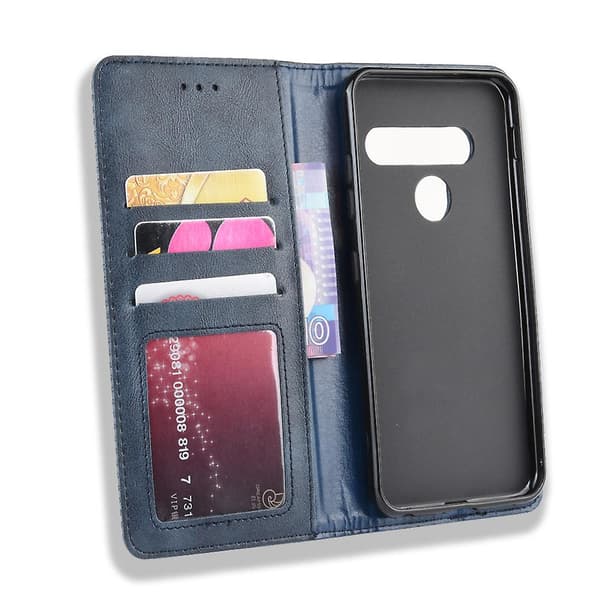 Vintage Style Læder Pung Telefon Shell Case Til Lg G8s Thinq Blue