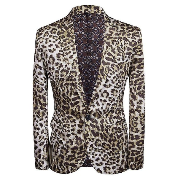 Fxiaoxian mænds 2 stk leopardprint jakkesæt med én knap med blazer og bukser M