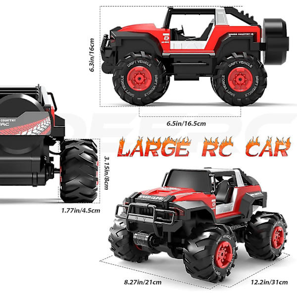 Suuri kauko-ohjainauto, 1:14 Jeep Crawler LED-valolla, Rc-kilpa-autot, maastoautot, 2,4 GHz:n maastoajoneuvon leluauto lapsille aikuisille, automaattitila,