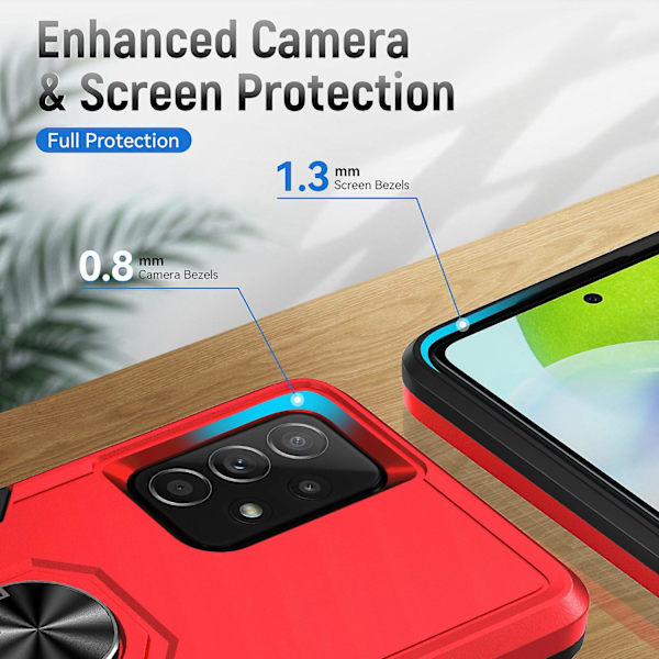 För Samsung Galaxy A52 4g/5g/a52s 5g Defender Series Välskyddad Pc + Tpu cover Rotary Ring Kickstand Case Red Black
