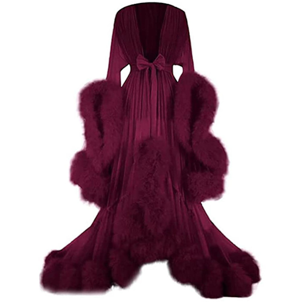 Naisten pitkä mekko, höyhenleveä hihainen mekko, joka sopii täydellisesti polttareisiin Wine Red One Size