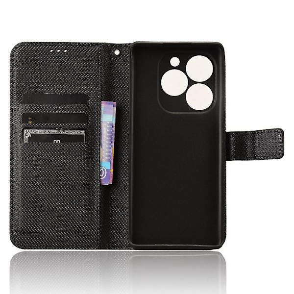 Til Itel S23+ S681l Taske Pung Pu Læder Stand Diamond Texture Telefon Cover Black