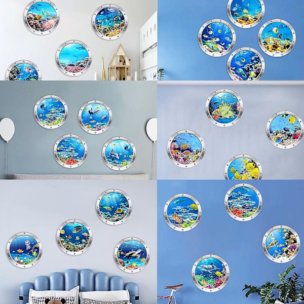 4 cps 3D-valokuvaus vedenalainen seinätarra Kylpyhuone Sea Life Animal Decal -vinyylijuliste, 100 % uusi B