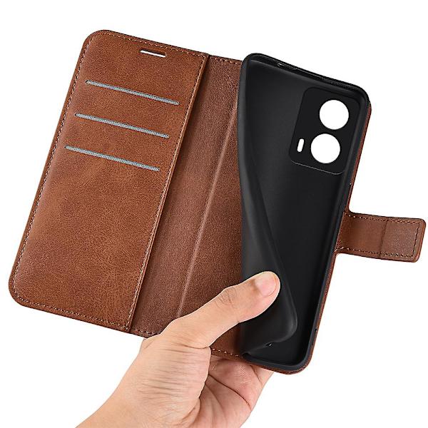Til Motorola Moto G24 4G magnetisk telefontaske PU Læder Pung Style Cover Light Brown