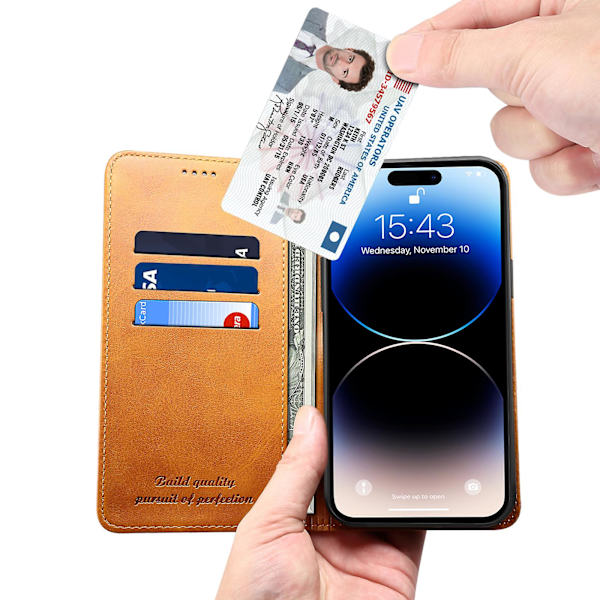 SUTENI för iPhone 15 Pro Phone case Calf Texture Plånboksställ Khaki