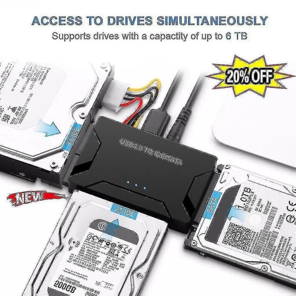 2024,Zilkee Ultra Recovery Converter Usb3.0 till Sata/ide hårddisk Kabel Disk Adapter Eu Plug