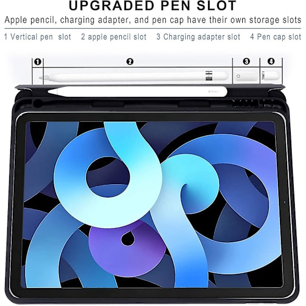 Ipad Air 4 Case 10,9 tum med pennhållare, automatisk väckning/sömn Black
