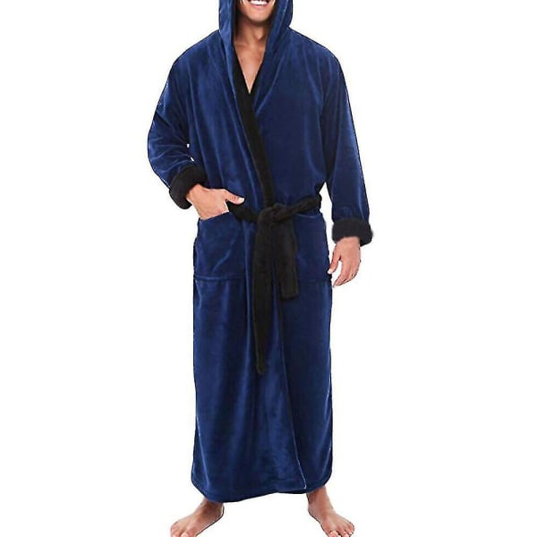 Miesten talvi lämmin hupullinen takki kylpytakki pyyhkeet pitkä aamutakki Dark Blue Black M