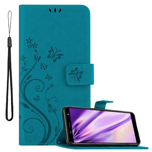 Samsung Galaxy A6 2018 Handy Hülle Cover Case Etui - med Blumenmuster och Standfunktion och Kartenfach FLORAL BLUE Galaxy A6 2018