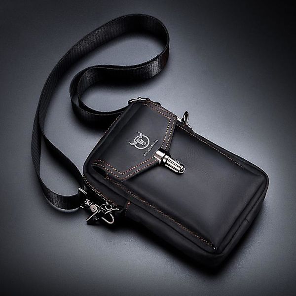 Läder Mobiltelefon Bt Midjeväska Black
